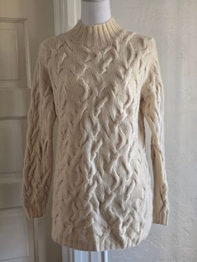Vintage Neiman Marcus Cream Cable Knit Mock Neck Cashmere Sweater